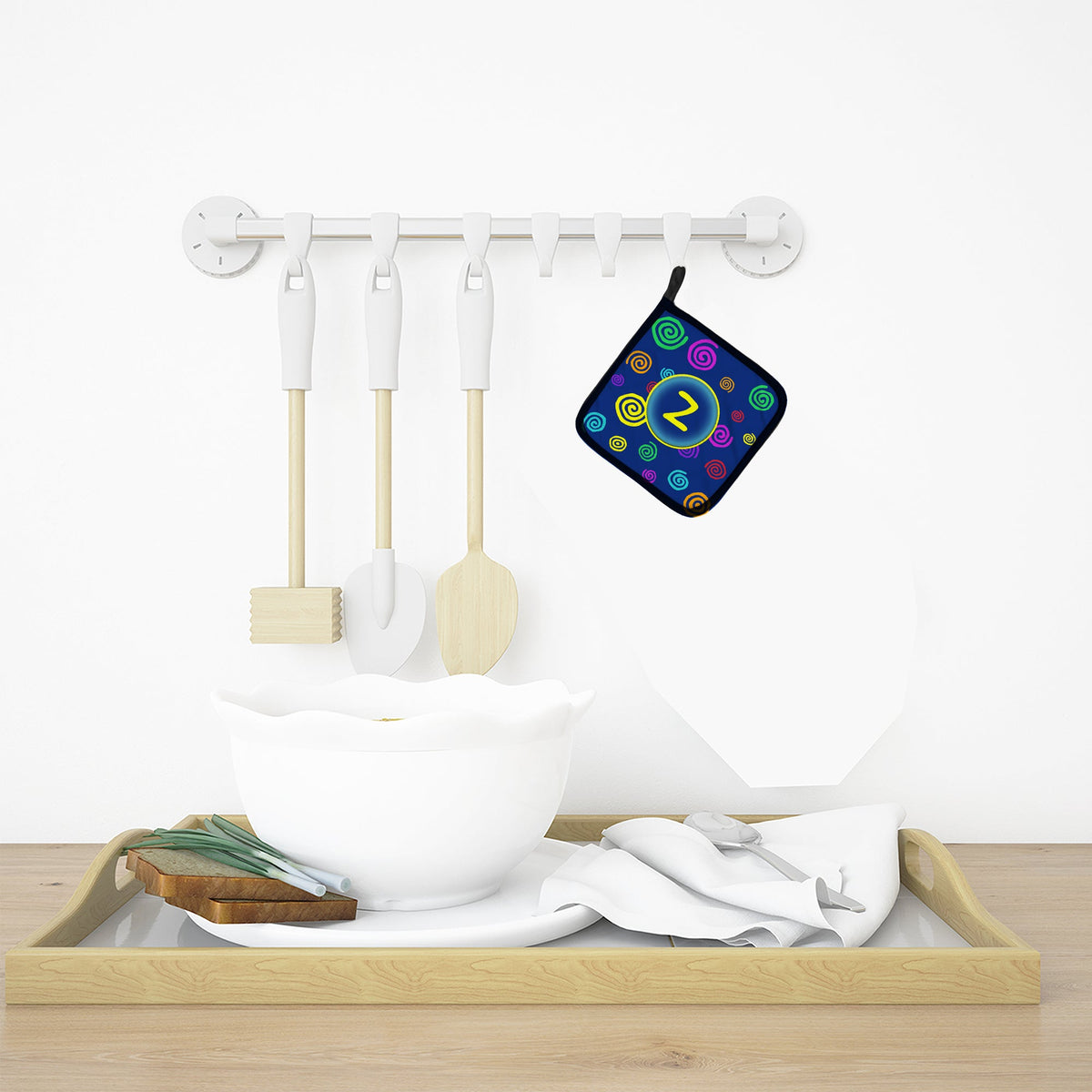 Letter Z Initial Monogram - Blue Swirls Pot Holder Set of 2 Heat Resistant Quilted Hot Pads 7.5 x 7.5 Inch, Insulated Kitchen Trivets for Cooking & Baking
