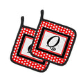 Letter Q Initial  - Red Black Polka Dots Pot Holder Set of 2 Heat Resistant Quilted Hot Pads 7.5 x 7.5 Inch, Insulated Kitchen Trivets for Cooking & Baking