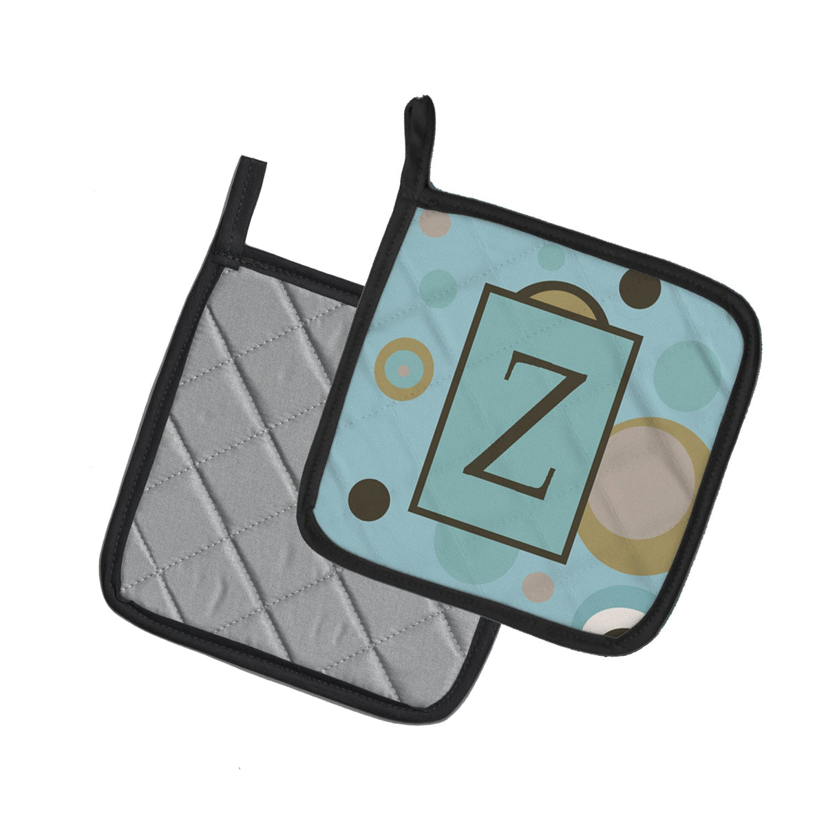 Letter Z Initial Monogram - Blue Dots Pot Holder Set of 2 Heat Resistant Quilted Hot Pads 7.5 x 7.5 Inch, Insulated Kitchen Trivets for Cooking & Baking