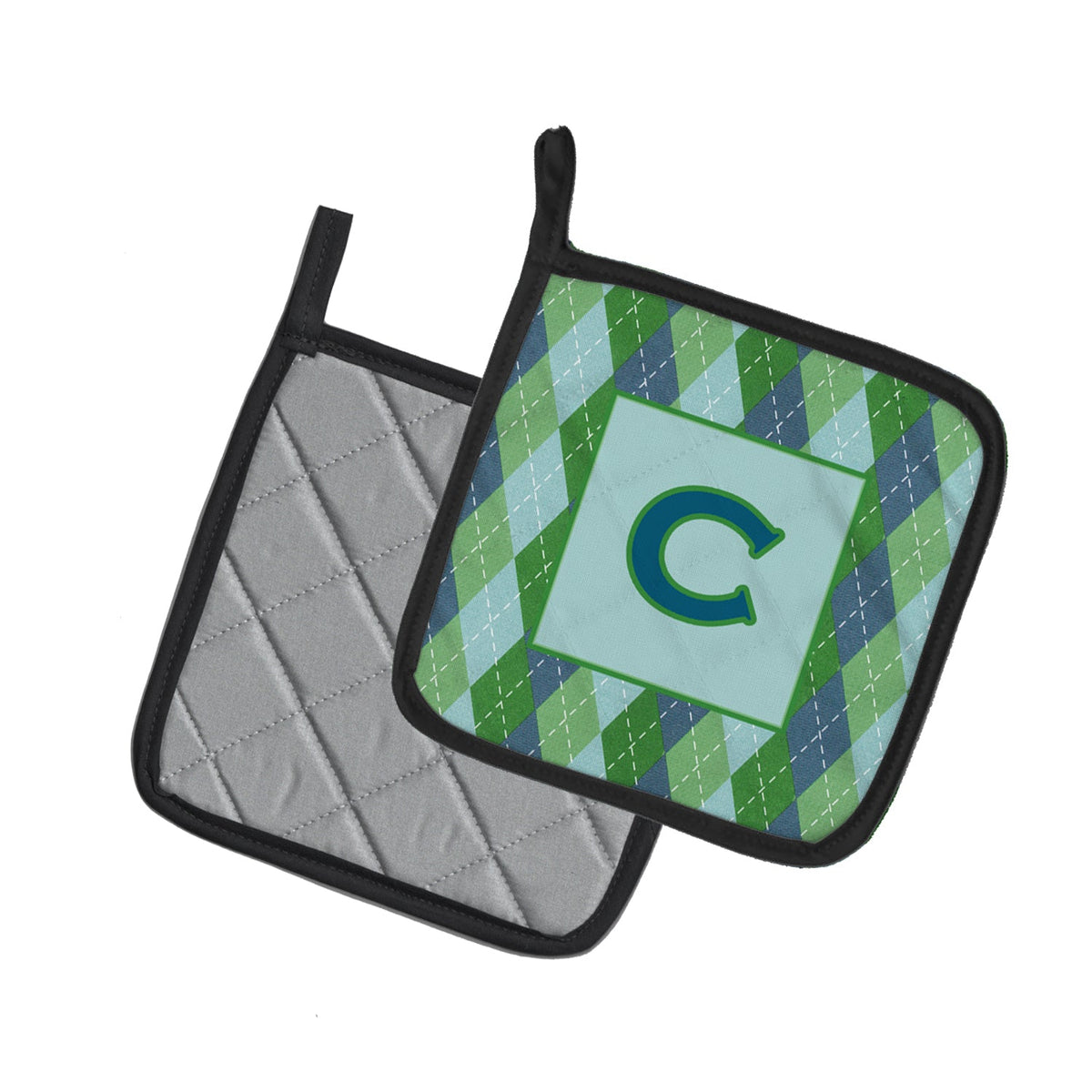 Letter C Initial Monogram - Blue Argoyle Pot Holder Set of 2 Heat Resistant Quilted Hot Pads 7.5 x 7.5 Inch, Insulated Kitchen Trivets for Cooking & Baking