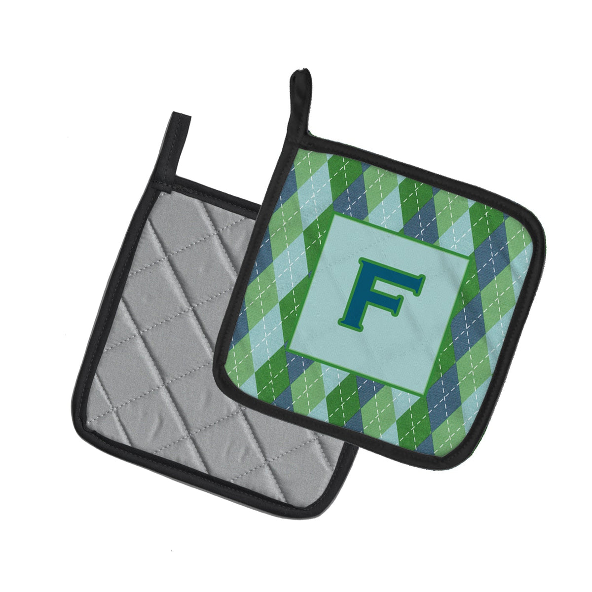 Letter F Initial Monogram - Blue Argoyle Pot Holder Set of 2 Heat Resistant Quilted Hot Pads 7.5 x 7.5 Inch, Insulated Kitchen Trivets for Cooking & Baking
