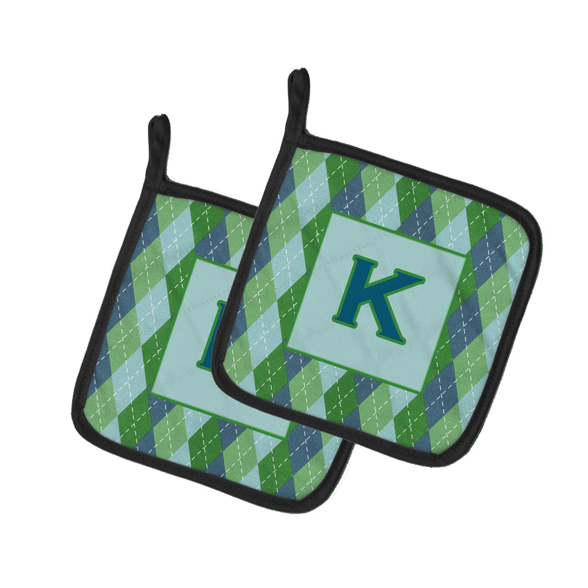 Letter K Initial Monogram - Blue Argoyle Pot Holder Set of 2 Heat Resistant Quilted Hot Pads 7.5 x 7.5 Inch, Insulated Kitchen Trivets for Cooking & Baking