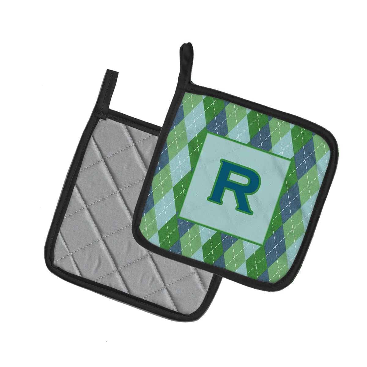 Letter R Initial Monogram - Blue Argoyle Pot Holder Set of 2 Heat Resistant Quilted Hot Pads 7.5 x 7.5 Inch, Insulated Kitchen Trivets for Cooking & Baking
