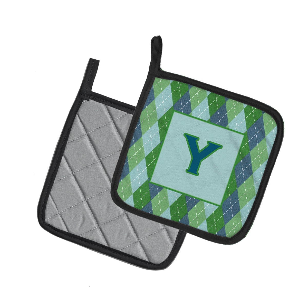 Letter Y Initial Monogram - Blue Argoyle Pot Holder Set of 2 Heat Resistant Quilted Hot Pads 7.5 x 7.5 Inch, Insulated Kitchen Trivets for Cooking & Baking