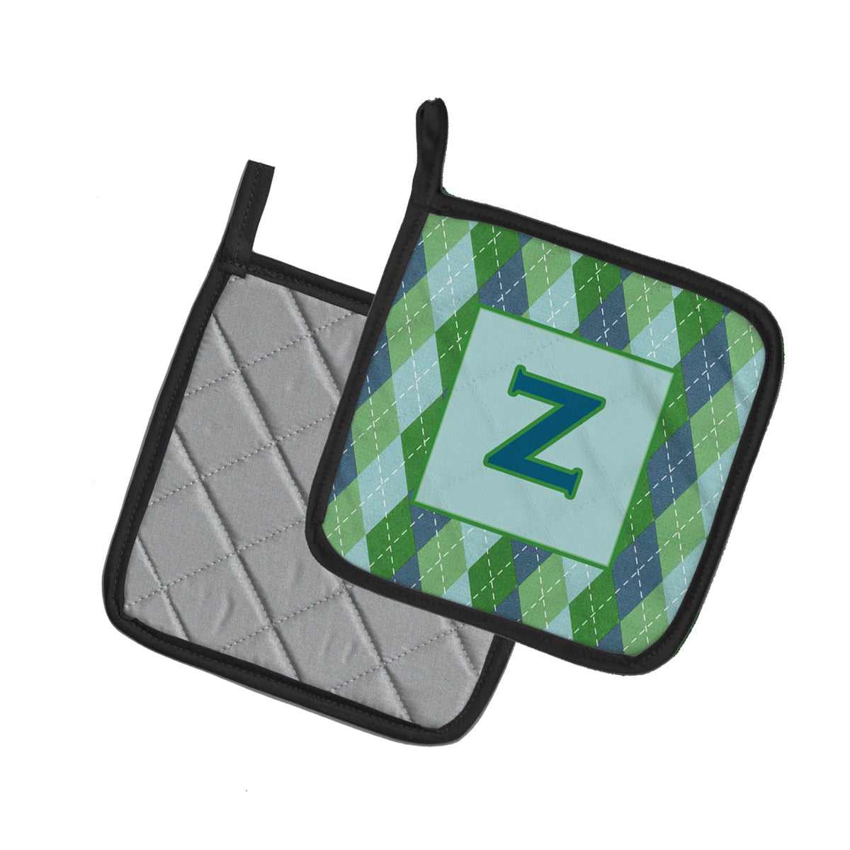 Letter Z Initial Monogram - Blue Argoyle Pot Holder Set of 2 Heat Resistant Quilted Hot Pads 7.5 x 7.5 Inch, Insulated Kitchen Trivets for Cooking & Baking