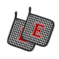 Letter E Monogram - Houndstooth Black Pot Holder Set of 2 Heat Resistant Quilted Hot Pads 7.5 x 7.5 Inch, Insulated Kitchen Trivets for Cooking & Baking