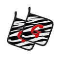 Letter G Initial Monogram - Zebra Red Pot Holder Set of 2 Heat Resistant Quilted Hot Pads 7.5 x 7.5 Inch, Insulated Kitchen Trivets for Cooking & Baking
