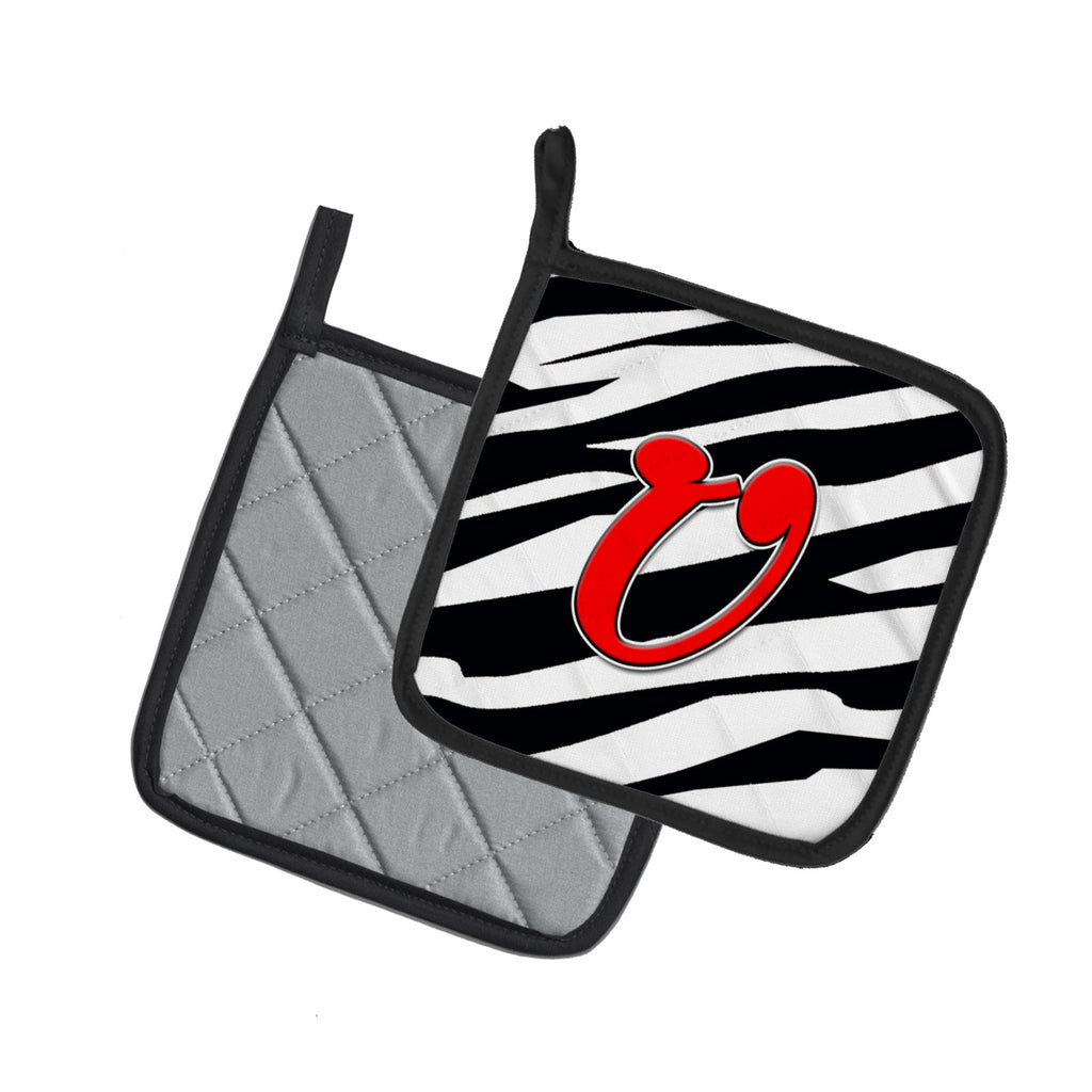 Letter U Initial Monogram - Zebra Red Pot Holder Set of 2 Heat Resistant Quilted Hot Pads 7.5 x 7.5 Inch, Insulated Kitchen Trivets for Cooking & Baking