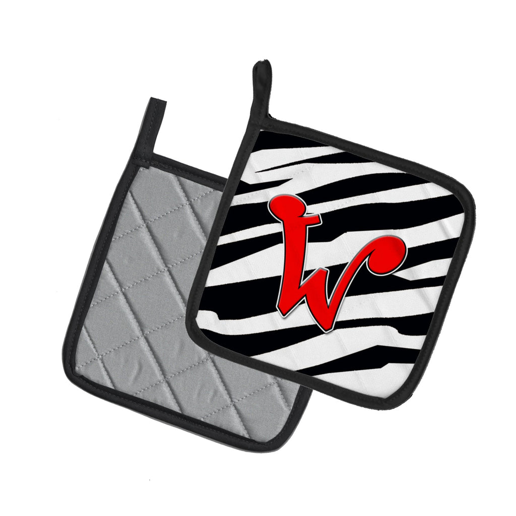 Letter W Initial Monogram - Zebra Red Pot Holder Set of 2 Heat Resistant Quilted Hot Pads 7.5 x 7.5 Inch, Insulated Kitchen Trivets for Cooking & Baking