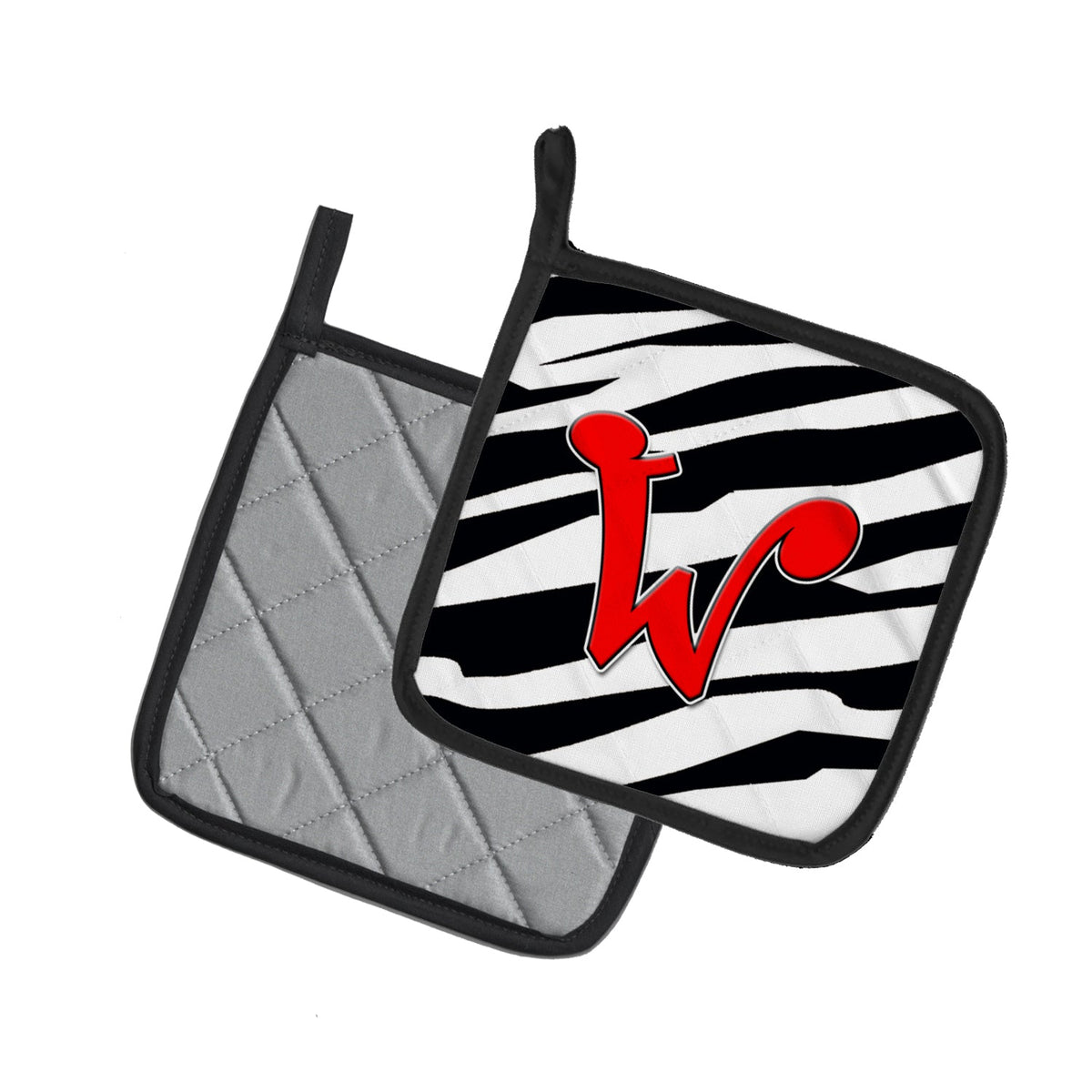 Letter W Initial Monogram - Zebra Red Pot Holder Set of 2 Heat Resistant Quilted Hot Pads 7.5 x 7.5 Inch, Insulated Kitchen Trivets for Cooking & Baking