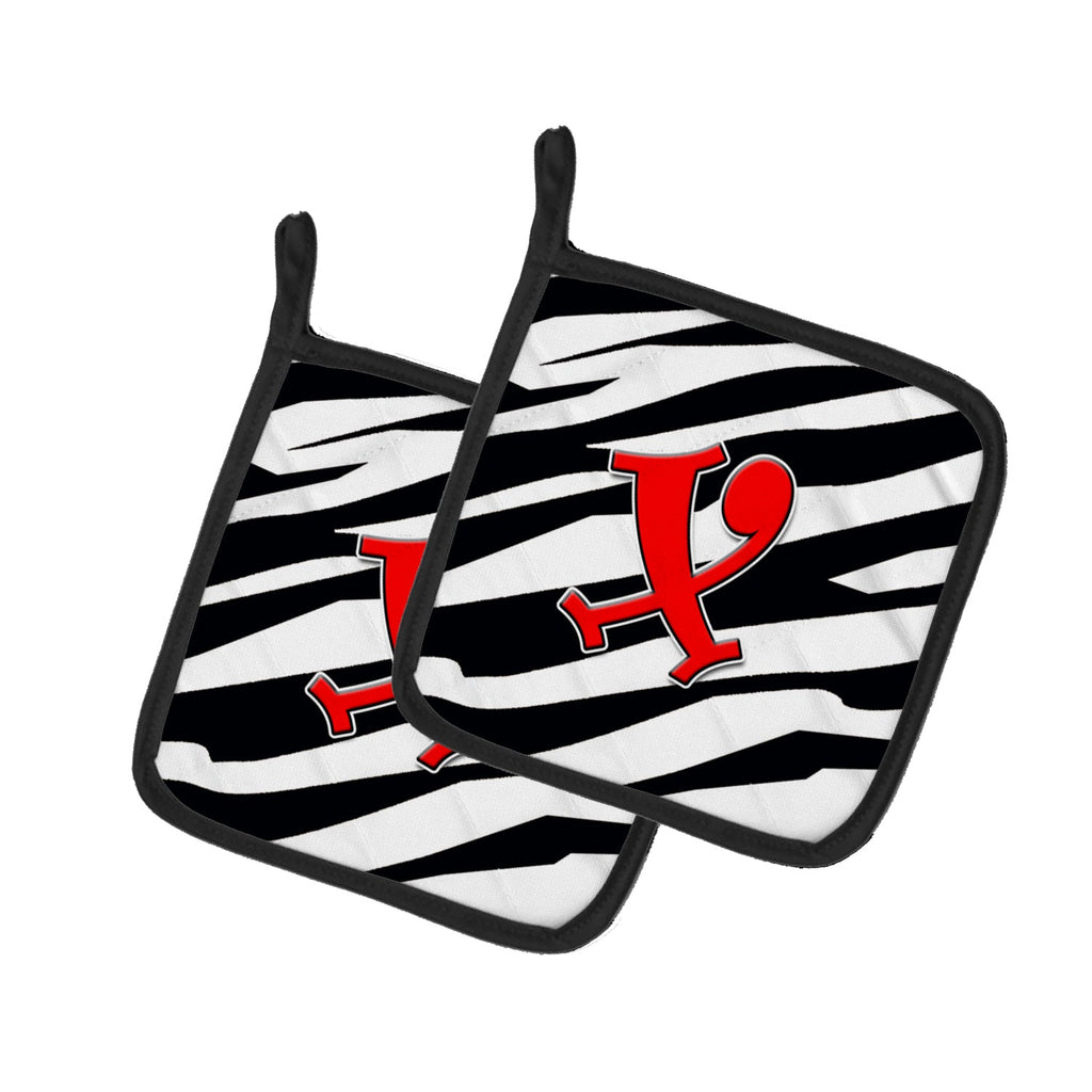 Letter X Initial Monogram - Zebra Red Pot Holder Set of 2 Heat Resistant Quilted Hot Pads 7.5 x 7.5 Inch, Insulated Kitchen Trivets for Cooking & Baking