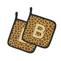 Letter C Initial Monogram - Giraffe Pot Holder Set of 2 Heat Resistant Quilted Hot Pads 7.5 x 7.5 Inch, Insulated Kitchen Trivets for Cooking & Baking