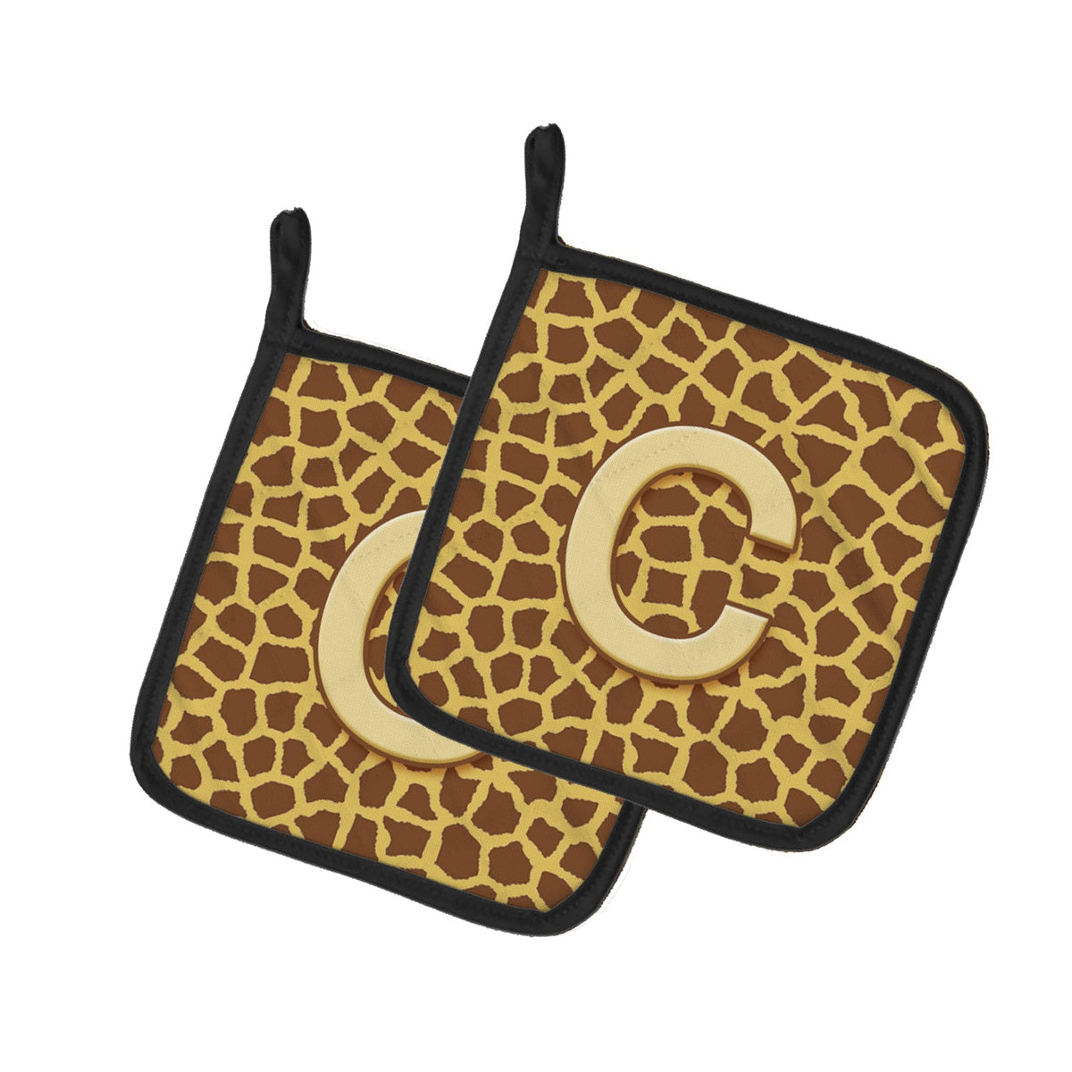 Letter C Initial Monogram - Giraffe Pot Holder Set of 2 Heat Resistant Quilted Hot Pads 7.5 x 7.5 Inch, Insulated Kitchen Trivets for Cooking & Baking