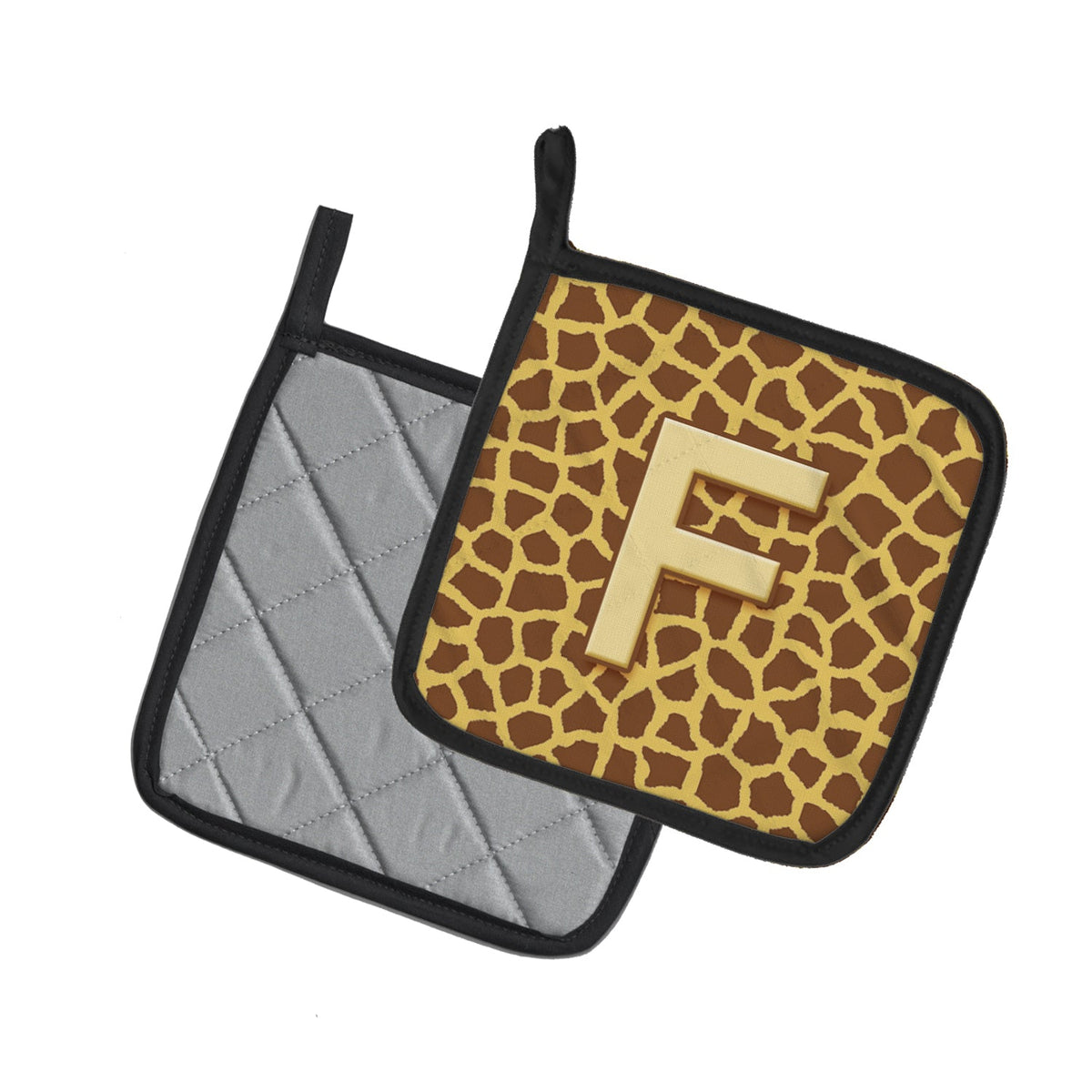 Letter F Initial Monogram - Giraffe Pot Holder Set of 2 Heat Resistant Quilted Hot Pads 7.5 x 7.5 Inch, Insulated Kitchen Trivets for Cooking & Baking