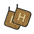 Letter H Initial Monogram - Giraffe Pot Holder Set of 2 Heat Resistant Quilted Hot Pads 7.5 x 7.5 Inch, Insulated Kitchen Trivets for Cooking & Baking