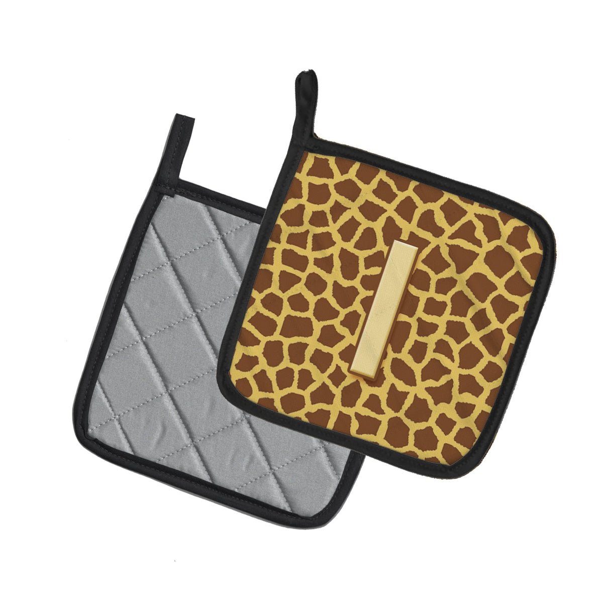 Letter I Initial Monogram - Giraffe Pot Holder Set of 2 Heat Resistant Quilted Hot Pads 7.5 x 7.5 Inch, Insulated Kitchen Trivets for Cooking & Baking
