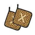 Letter X Initial Monogram - Giraffe Pot Holder Set of 2 Heat Resistant Quilted Hot Pads 7.5 x 7.5 Inch, Insulated Kitchen Trivets for Cooking & Baking