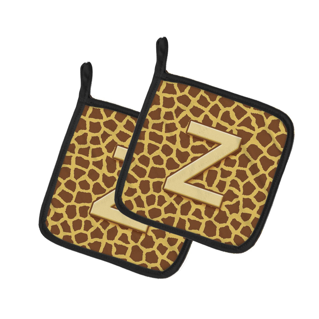 Letter Z Initial Monogram - Giraffe Pot Holder Set of 2 Heat Resistant Quilted Hot Pads 7.5 x 7.5 Inch, Insulated Kitchen Trivets for Cooking & Baking