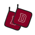Letter D Initial Monogram - Maroon and White Pot Holder Set of 2 Heat Resistant Quilted Hot Pads 7.5 x 7.5 Inch, Insulated Kitchen Trivets for Cooking & Baking