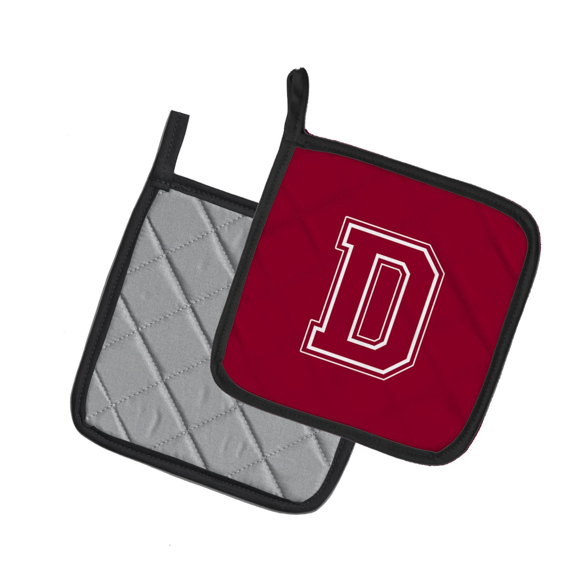 Letter D Initial Monogram - Maroon and White Pot Holder Set of 2 Heat Resistant Quilted Hot Pads 7.5 x 7.5 Inch, Insulated Kitchen Trivets for Cooking & Baking