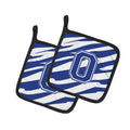 Letter O Initial Tiger Stripe Blue and White Pot Holder Set of 2 Heat Resistant Quilted Hot Pads 7.5 x 7.5 Inch, Insulated Kitchen Trivets for Cooking & Baking