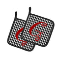 Letter G Initial Monogram - Houndstooth Black Pot Holder Set of 2 Heat Resistant Quilted Hot Pads 7.5 x 7.5 Inch, Insulated Kitchen Trivets for Cooking & Baking