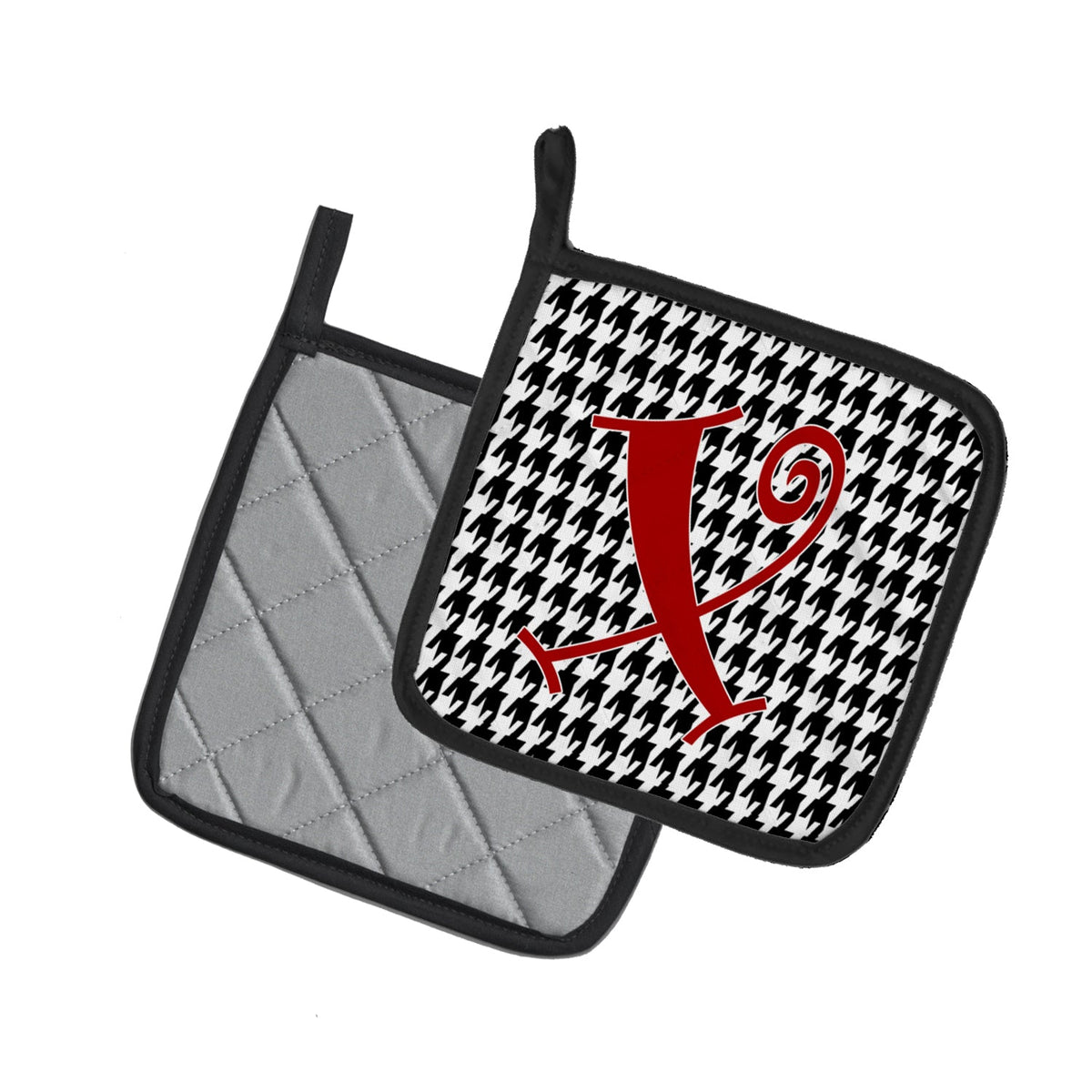 Letter X Initial Monogram - Houndstooth Black Pot Holder Set of 2 Heat Resistant Quilted Hot Pads 7.5 x 7.5 Inch, Insulated Kitchen Trivets for Cooking & Baking