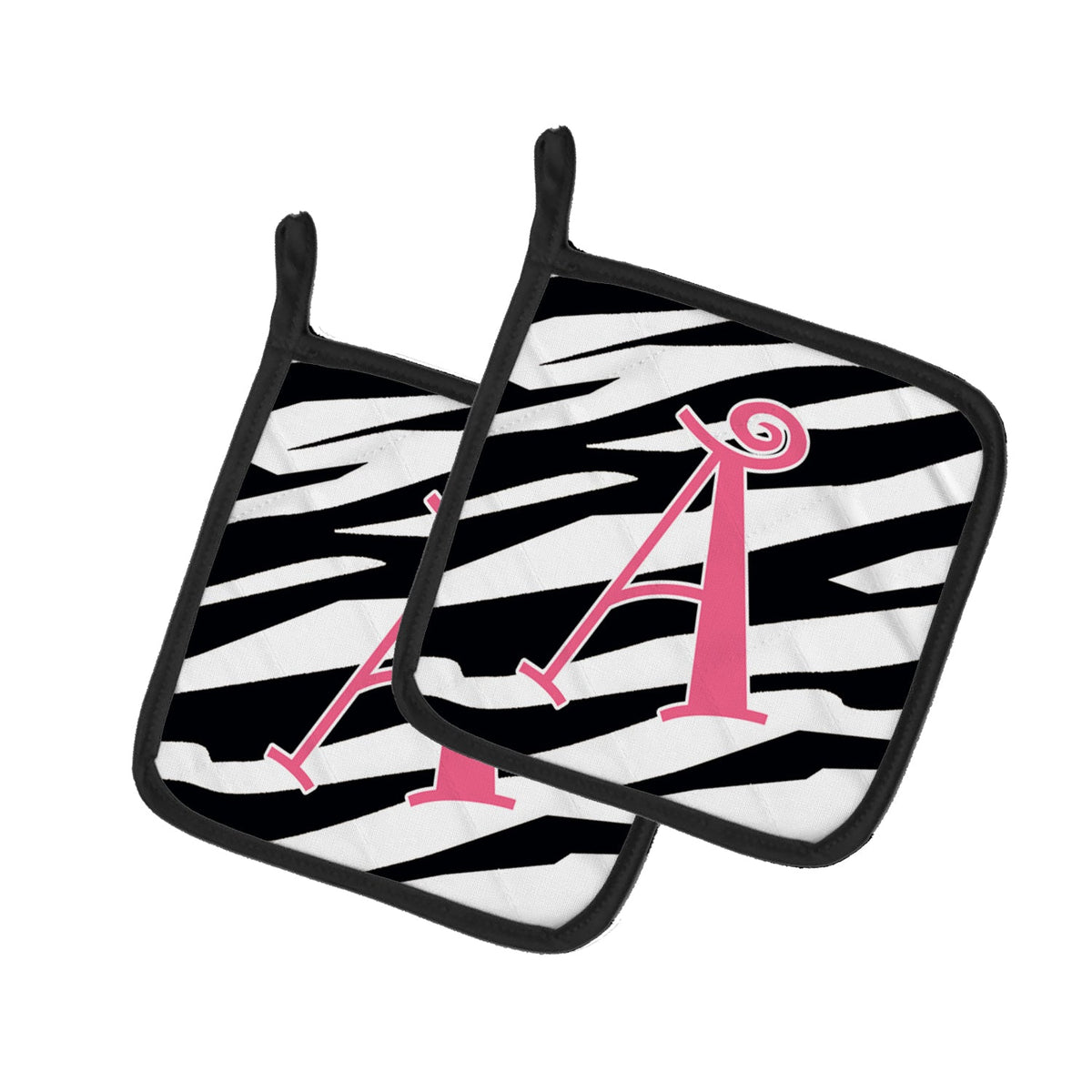Letter A Monogram - Zebra Stripe and Pink Pot Holder Set of 2 Heat Resistant Quilted Hot Pads 7.5 x 7.5 Inch, Insulated Kitchen Trivets for Cooking & Baking