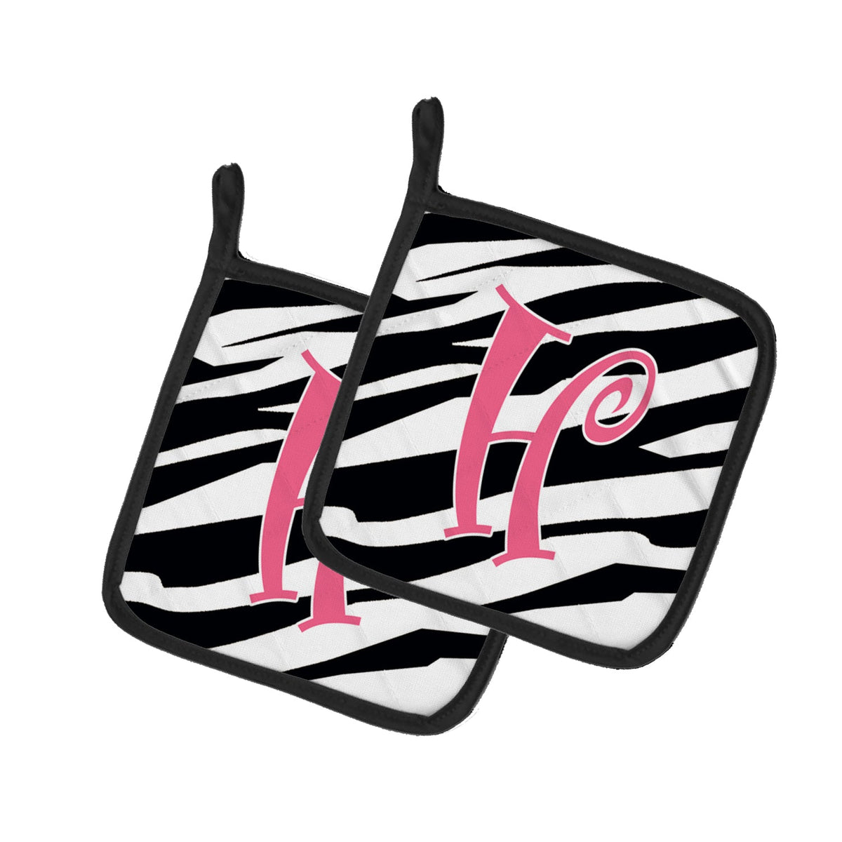 Letter H Initial  Zebra Stripe and Pink Pot Holder Set of 2 Heat Resistant Quilted Hot Pads 7.5 x 7.5 Inch, Insulated Kitchen Trivets for Cooking & Baking