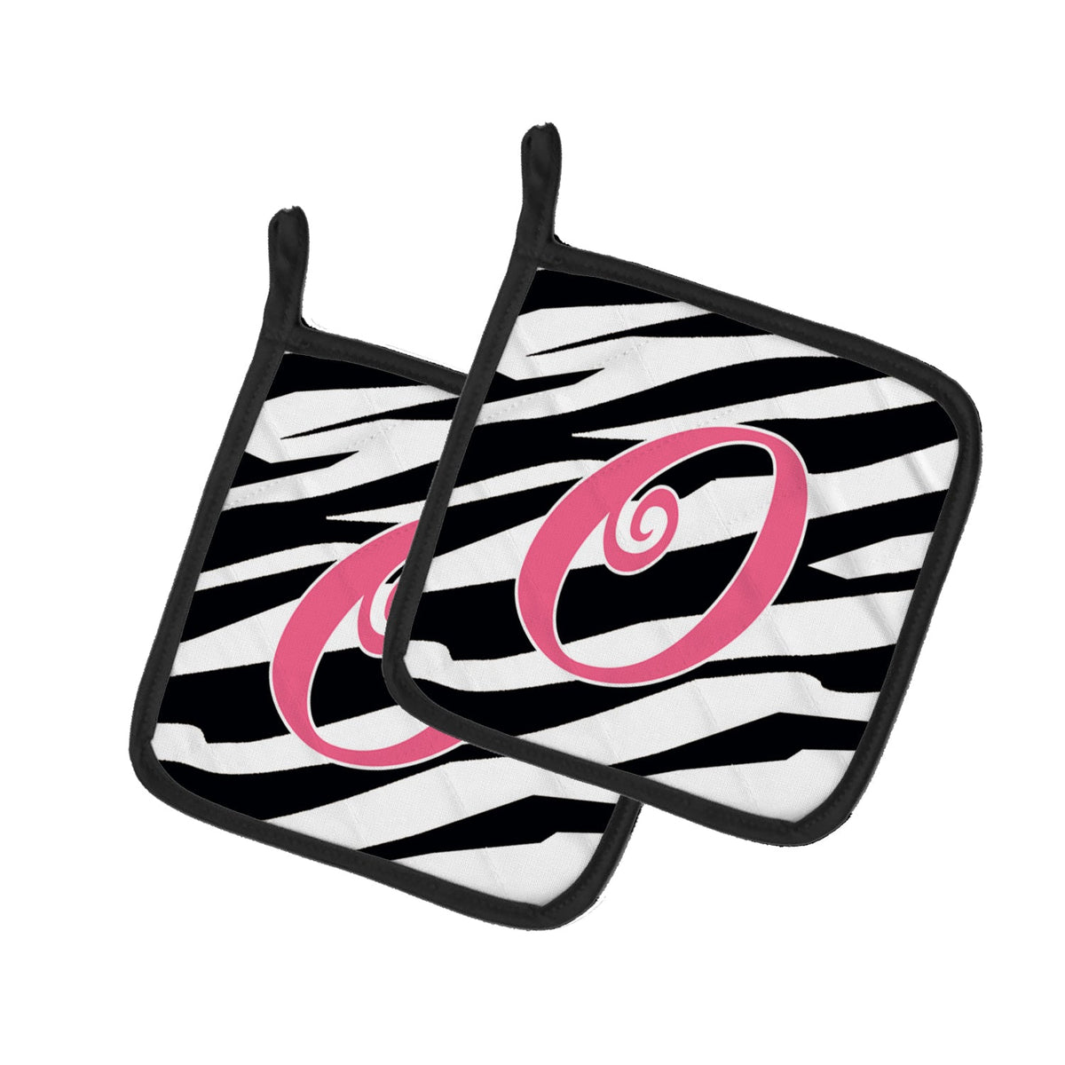 Letter O Initial  Zebra Stripe and Pink Pot Holder Set of 2 Heat Resistant Quilted Hot Pads 7.5 x 7.5 Inch, Insulated Kitchen Trivets for Cooking & Baking