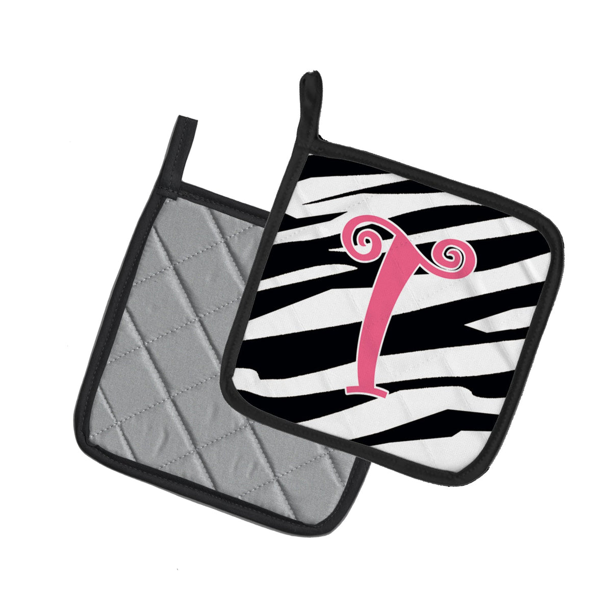 Letter T Initial  Zebra Stripe and Pink Pot Holder Set of 2 Heat Resistant Quilted Hot Pads 7.5 x 7.5 Inch, Insulated Kitchen Trivets for Cooking & Baking