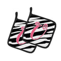 Letter U Initial Zebra Stripe and Pink Pot Holder Set of 2 Heat Resistant Quilted Hot Pads 7.5 x 7.5 Inch, Insulated Kitchen Trivets for Cooking & Baking