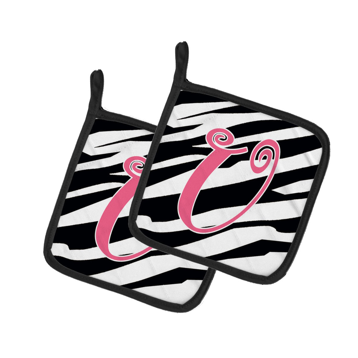 Letter U Initial Zebra Stripe and Pink Pot Holder Set of 2 Heat Resistant Quilted Hot Pads 7.5 x 7.5 Inch, Insulated Kitchen Trivets for Cooking & Baking