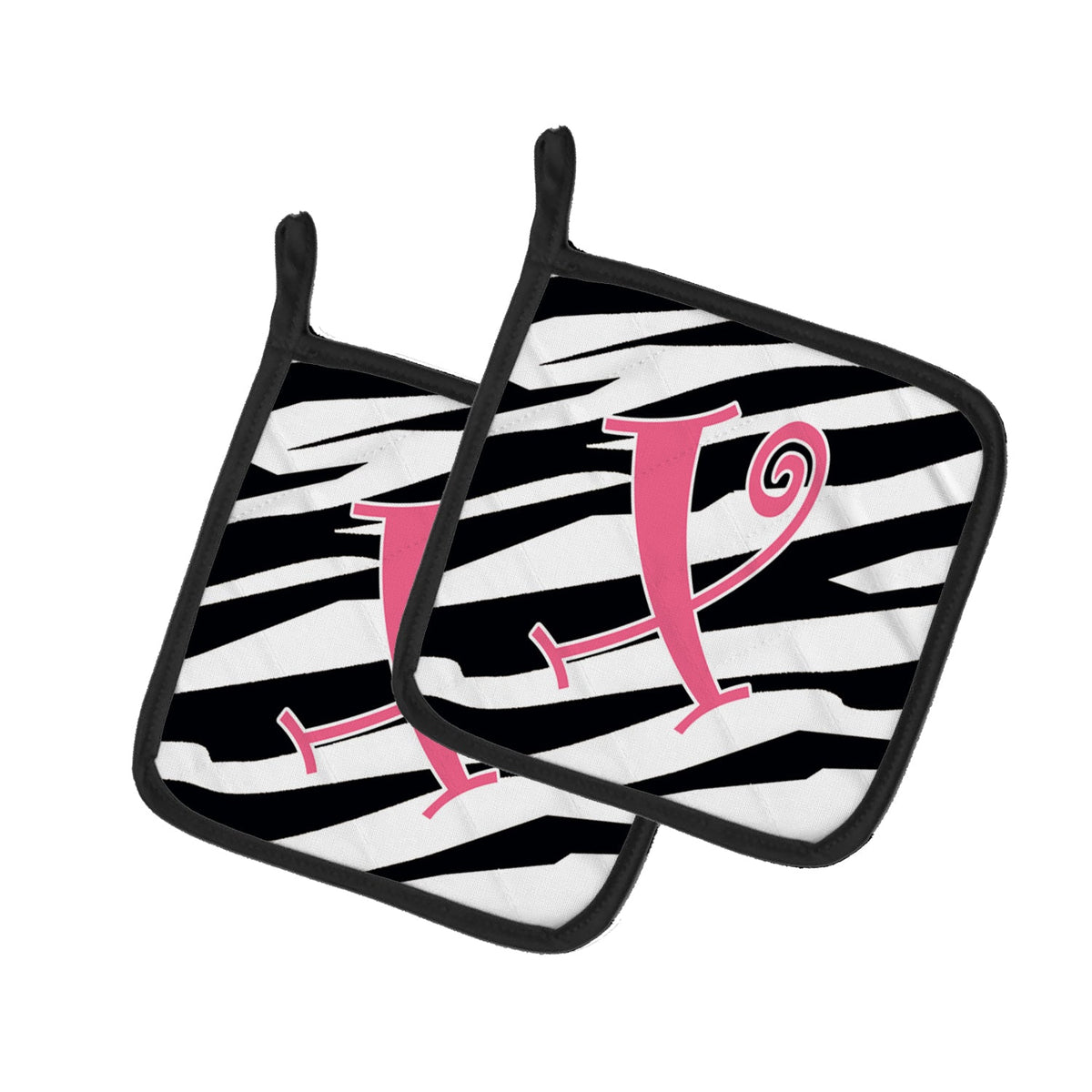 Letter X Initial  Zebra Stripe and Pink Pot Holder Set of 2 Heat Resistant Quilted Hot Pads 7.5 x 7.5 Inch, Insulated Kitchen Trivets for Cooking & Baking