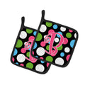 Letter B Initial Monogram - Polkadots and Pink Pot Holder Set of 2 Heat Resistant Quilted Hot Pads 7.5 x 7.5 Inch, Insulated Kitchen Trivets for Cooking & Baking