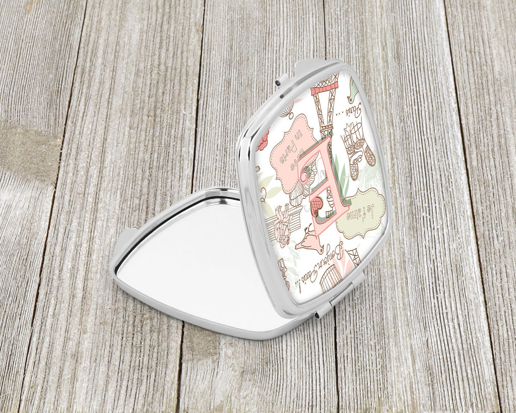 Letter E Love in Paris Pink Compact Mirror Decorative Travel Makeup Mirror for Women Girls Gifts Pocket Makeup Mirror Folding Handheld