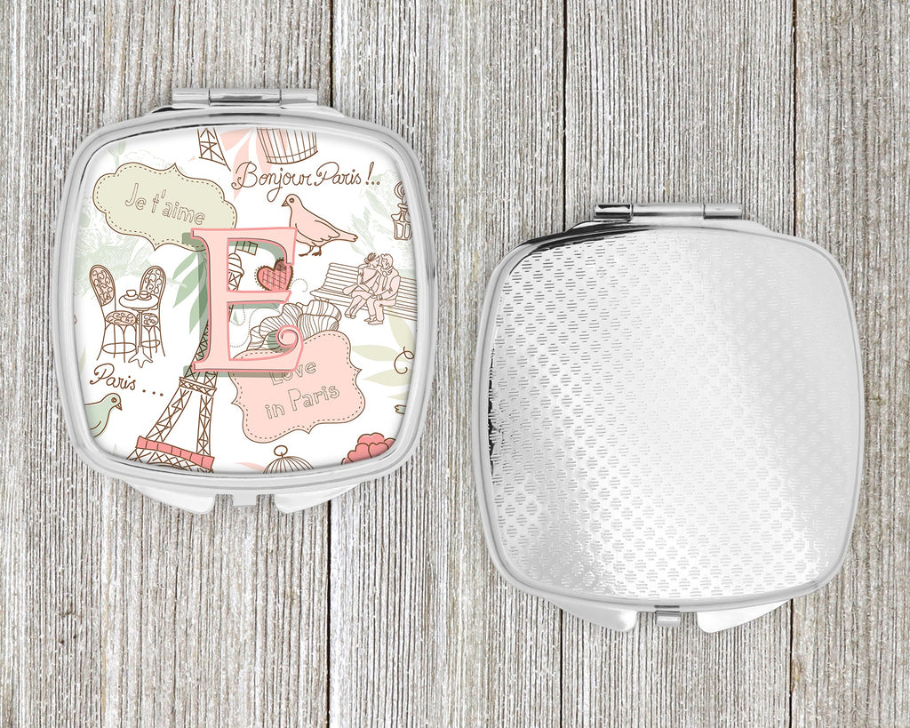 Letter E Love in Paris Pink Compact Mirror Decorative Travel Makeup Mirror for Women Girls Gifts Pocket Makeup Mirror Folding Handheld