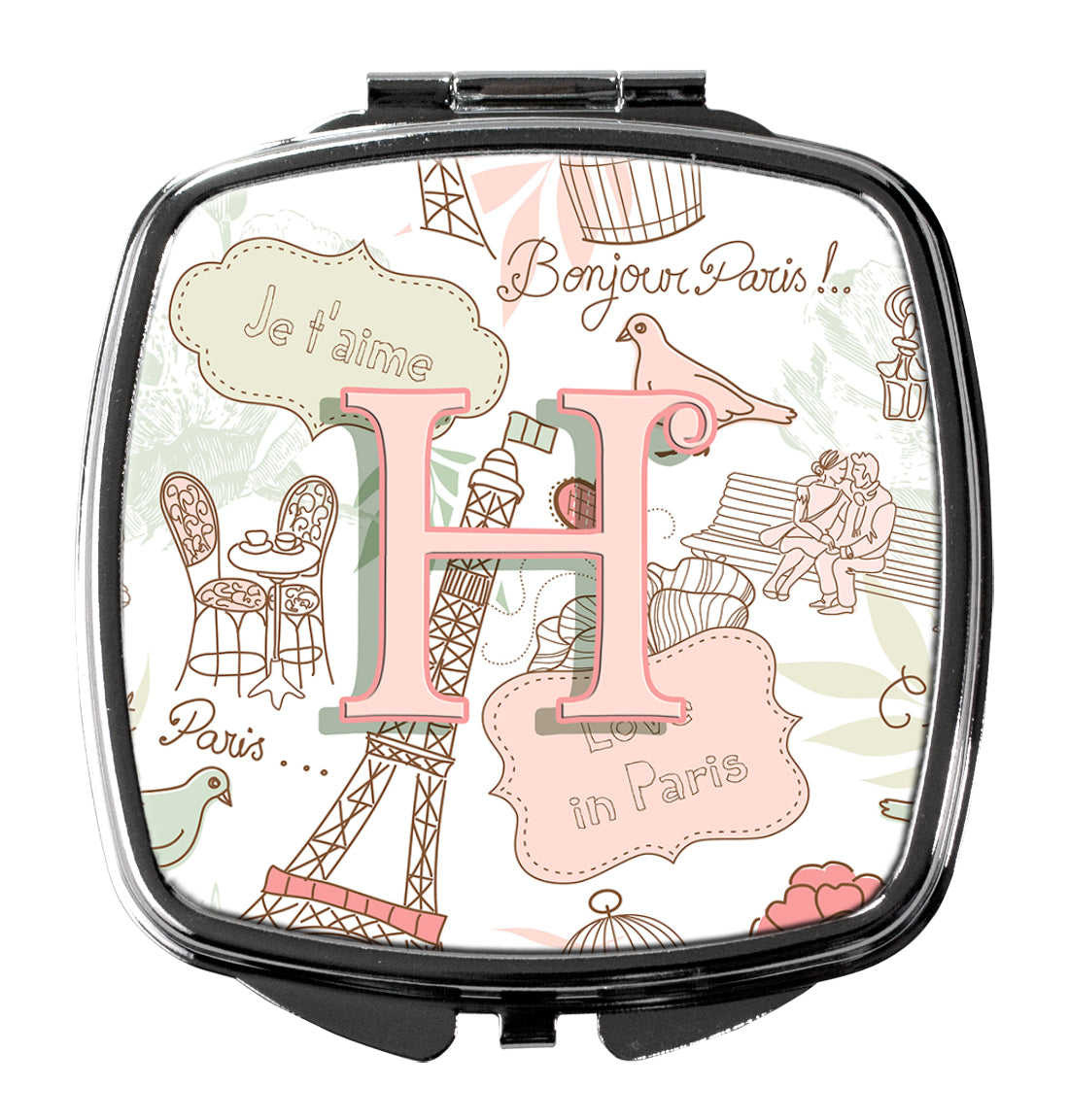 Letter H Love in Paris Pink Compact Mirror Decorative Travel Makeup Mirror for Women Girls Gifts Pocket Makeup Mirror Folding Handheld