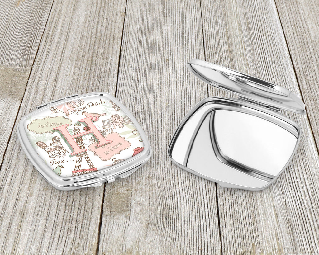 Letter H Love in Paris Pink Compact Mirror Decorative Travel Makeup Mirror for Women Girls Gifts Pocket Makeup Mirror Folding Handheld