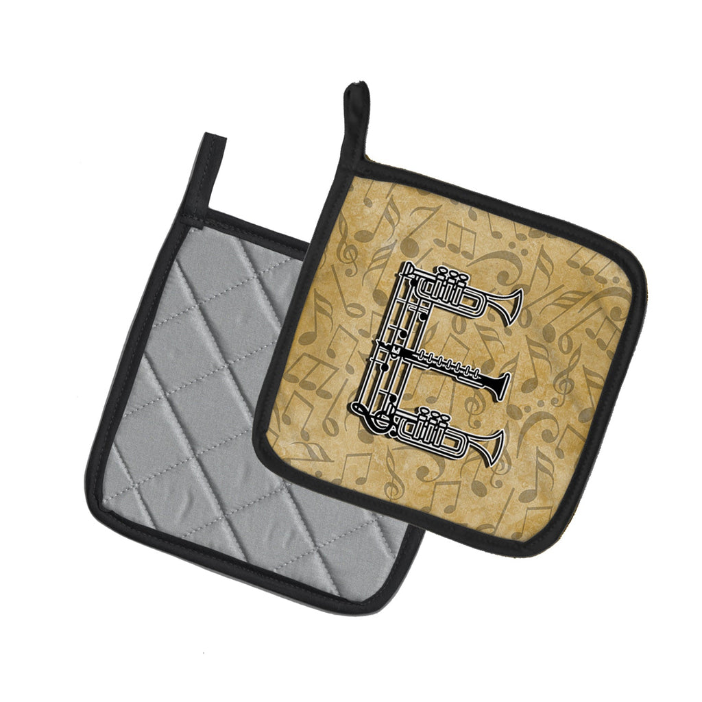 Letter E Musical Instrument Alphabet Pot Holder Set of 2 Heat Resistant Quilted Hot Pads 7.5 x 7.5 Inch, Insulated Kitchen Trivets for Cooking & Baking