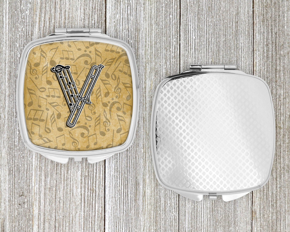 Letter V Musical Instrument Alphabet Compact Mirror Decorative Travel Makeup Mirror for Women Girls Gifts Pocket Makeup Mirror Folding Handheld