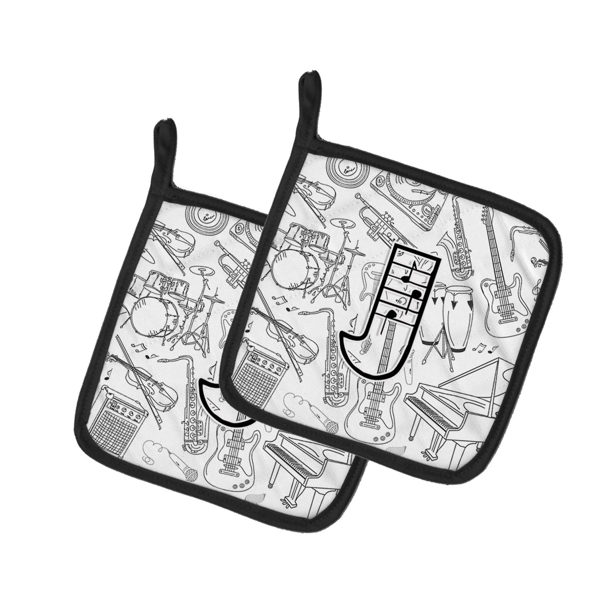 Letter J Musical Note Letters Pot Holder Set of 2 Heat Resistant Quilted Hot Pads 7.5 x 7.5 Inch, Insulated Kitchen Trivets for Cooking & Baking