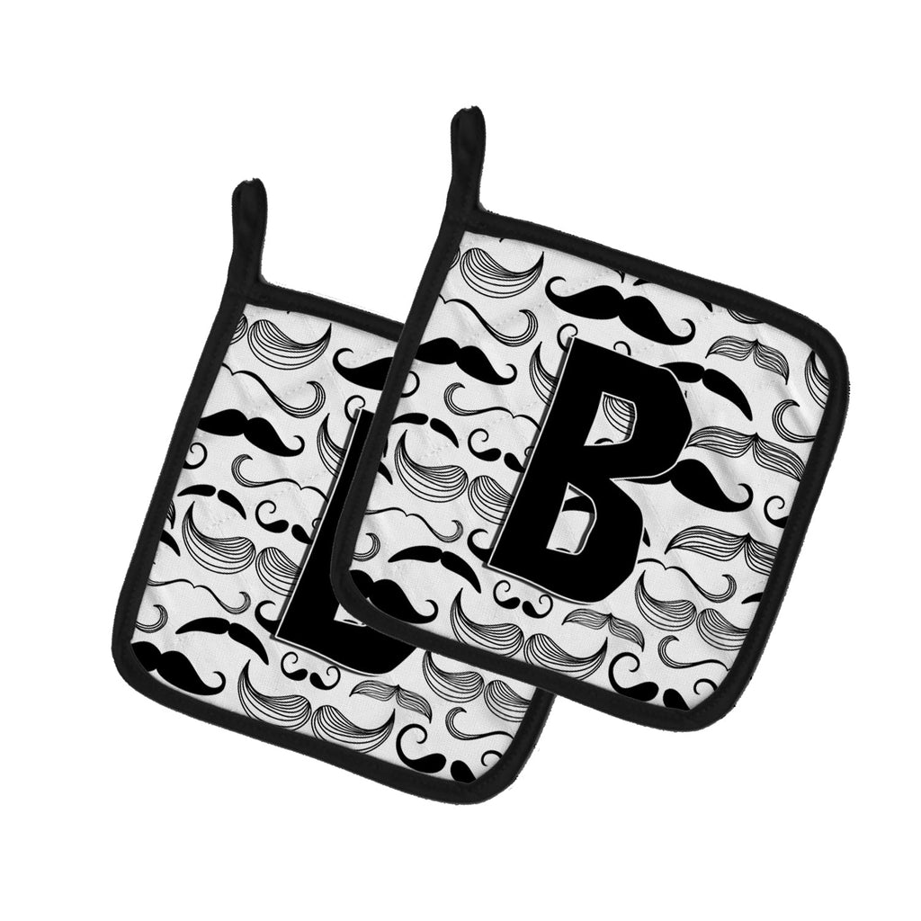 Letter B Moustache Initial Pot Holder Set of 2 Heat Resistant Quilted Hot Pads 7.5 x 7.5 Inch, Insulated Kitchen Trivets for Cooking & Baking