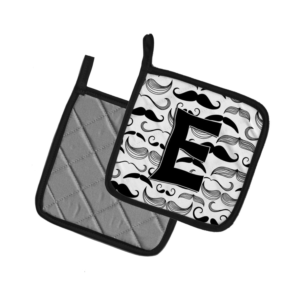Letter E Moustache Initial Pot Holder Set of 2 Heat Resistant Quilted Hot Pads 7.5 x 7.5 Inch, Insulated Kitchen Trivets for Cooking & Baking