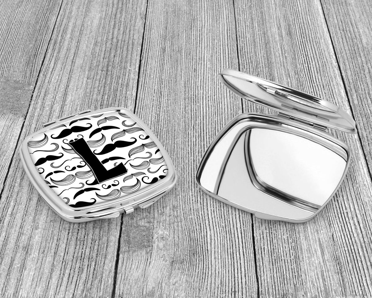 Letter L Moustache Initial Compact Mirror Decorative Travel Makeup Mirror for Women Girls Gifts Pocket Makeup Mirror Folding Handheld
