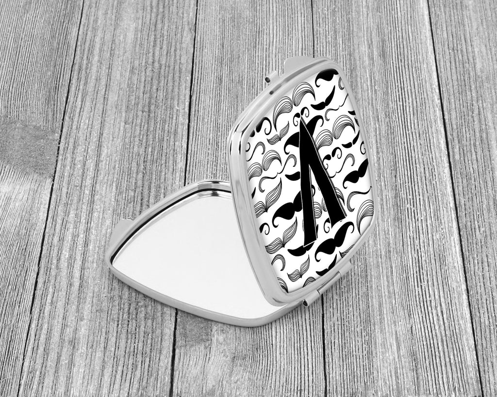 Letter V Moustache Initial Compact Mirror Decorative Travel Makeup Mirror for Women Girls Gifts Pocket Makeup Mirror Folding Handheld
