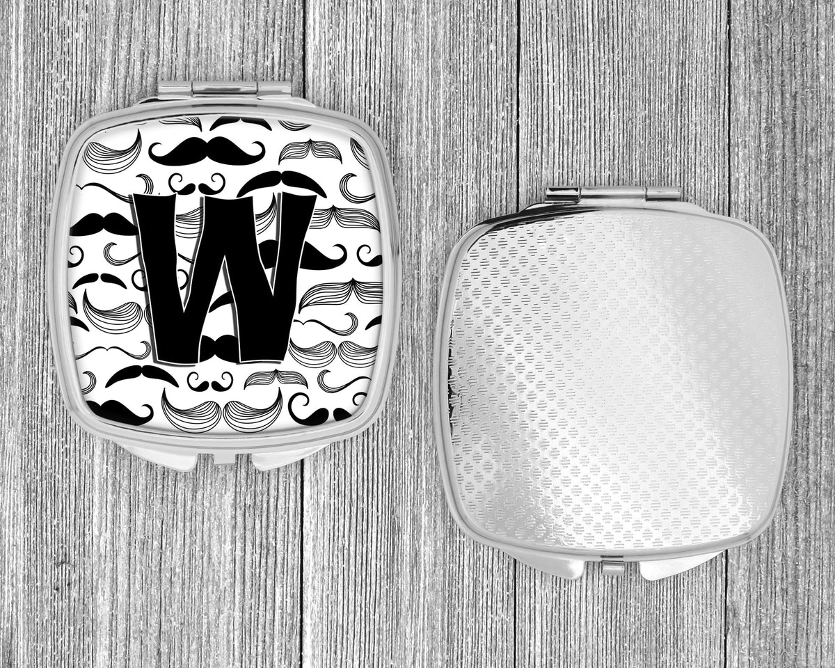 Letter W Moustache Initial Compact Mirror Decorative Travel Makeup Mirror for Women Girls Gifts Pocket Makeup Mirror Folding Handheld