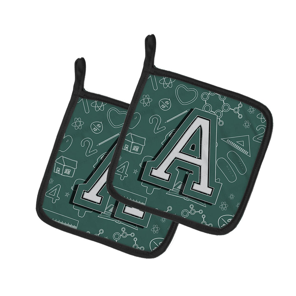 Letter A Back to School Initial Pot Holder Set of 2 Heat Resistant Quilted Hot Pads 7.5 x 7.5 Inch, Insulated Kitchen Trivets for Cooking & Baking