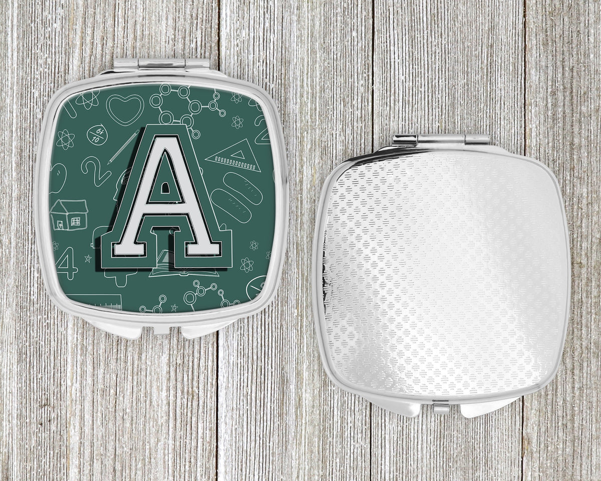 Letter A Back to School Initial Compact Mirror Decorative Travel Makeup Mirror for Women Girls Gifts Pocket Makeup Mirror Folding Handheld