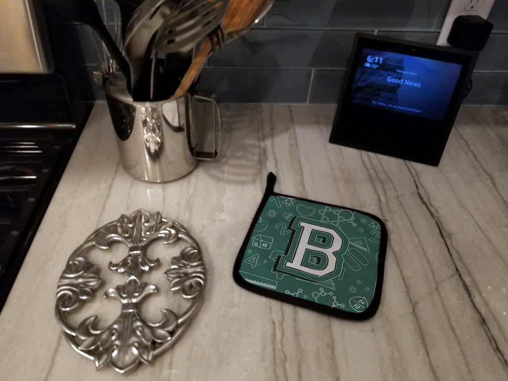 Letter B Back to School Initial Pot Holder Set of 2 Heat Resistant Quilted Hot Pads 7.5 x 7.5 Inch, Insulated Kitchen Trivets for Cooking & Baking